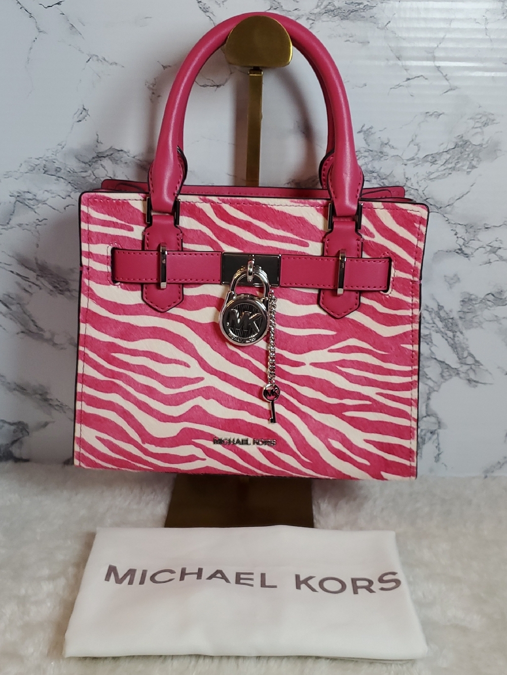 Michael Kors Small Hamilton Dragonfruit Calf Hair Satchel NWT